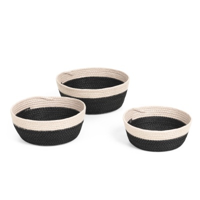 Cestas Kina, corda de papel, preto/bege, (Conj.3)