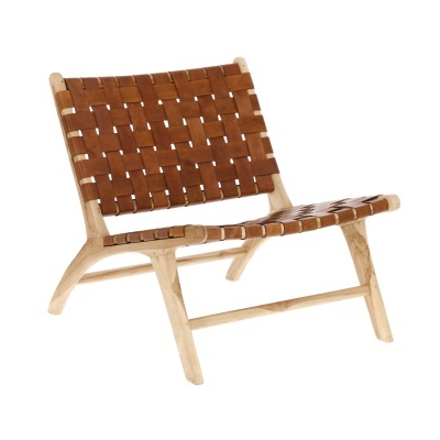 Cadeirão Calita, madeira teca/couro natural