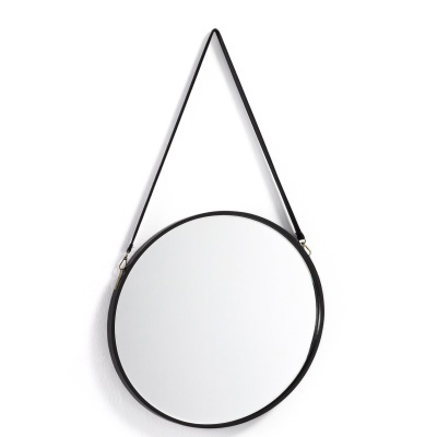 Espelho Leroy, madeira/couro, Ø50cm