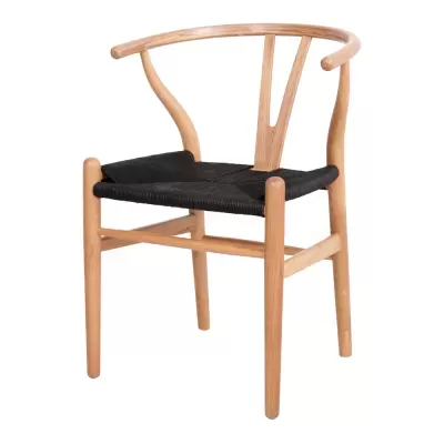 Cadeira Wishbone com braços em madeira carvalho e corda
