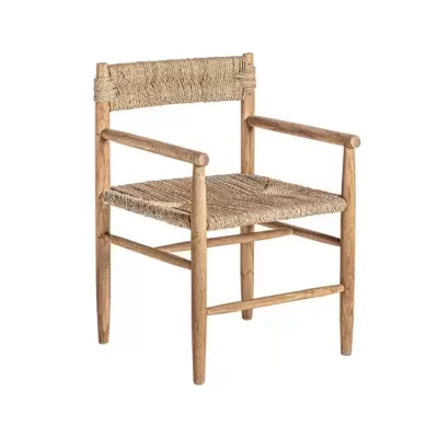 Cadeira com braços madeira teca e fibras naturais Manhula