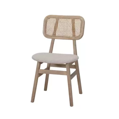 Cadeira estofada bege em madeira e rattan Boris