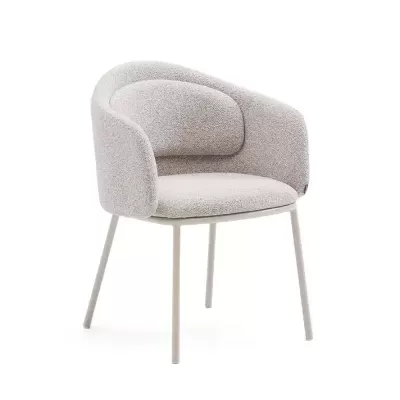 Cadeira com braços estofada chenille grosso bege Mida