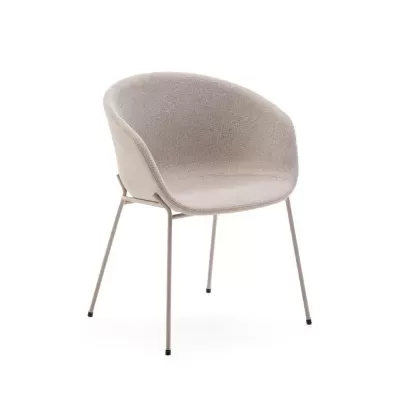 Cadeira com braços estofada chenille bege Ivete