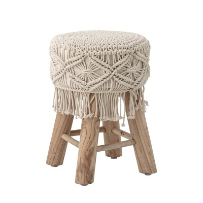 Tamborete Beauty, macramé/madeira