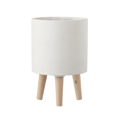 Vaso Poti, cimento/madeira, branco, Ø20x30