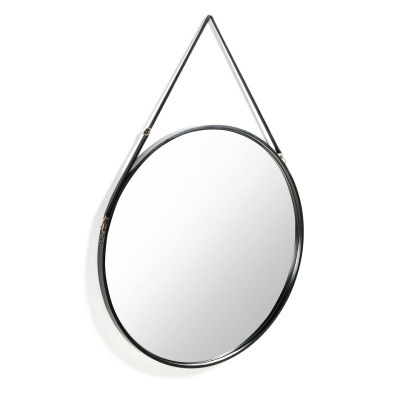 Espelho Rainn, madeira/couro, Ø80cm