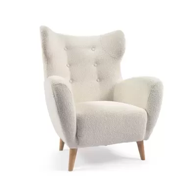 Poltrona estofada bouclé branco Pati