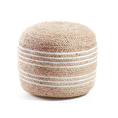 Pufe Sam, listrado, juta natural, Ø45x40