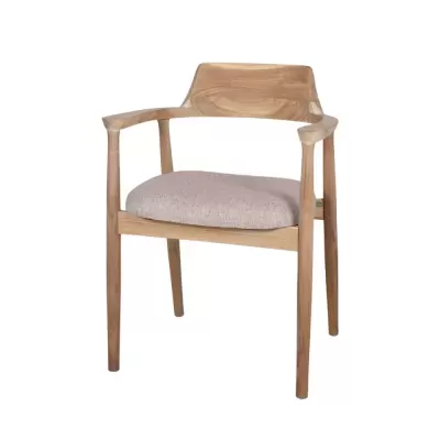 Cadeira com braços madeira teca estofada bege Derby