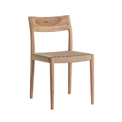 Cadeira em madeira teca e corda natural Caen