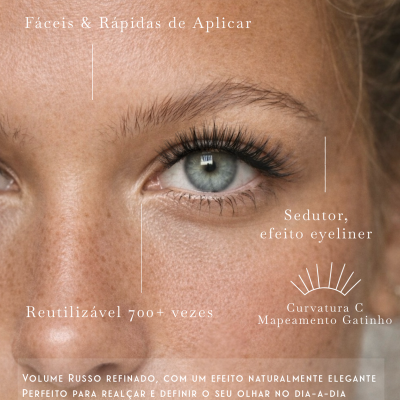 Mulher com pestanas postiças pretas volumosas aplicadas no olho direito