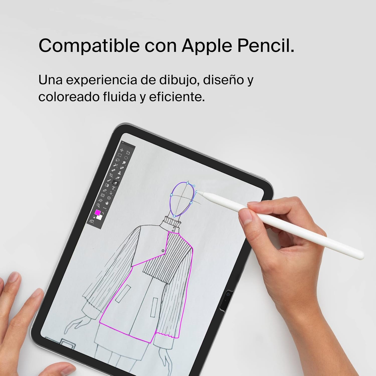 Película de Protecção de Ecrã em Vidro Temperado Belkin ScreenForce para iPad 10.9" Tablet com desenho de figura humana e texto sobre compatibilidade com Apple Pencil