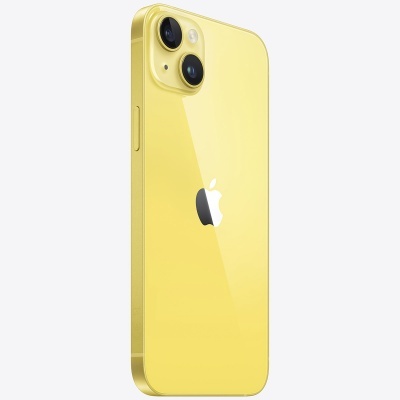Smartphone amarelo Apple com duas câmaras traseiras e moldura metálica