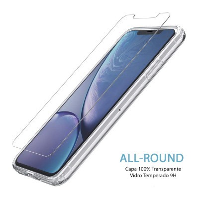 Telemóvel com capa transparente e película vidro temperado