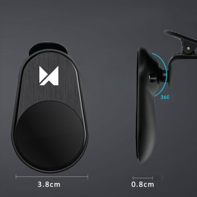 Suporte de telemóvel preto para carro com clip ajustável e rotação 360°