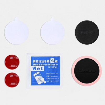 Kit de limpeza para ecrãs móveis com panos, discos autocolantes, toalhete úmida e discos pretos.