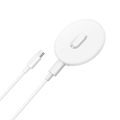 Carregador portátil redondo branco com cabo USB-C