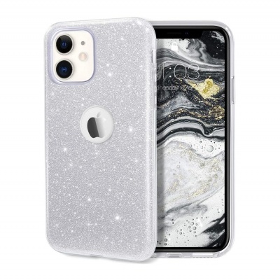 Smartphone com capa protetora transparente prateada com brilho