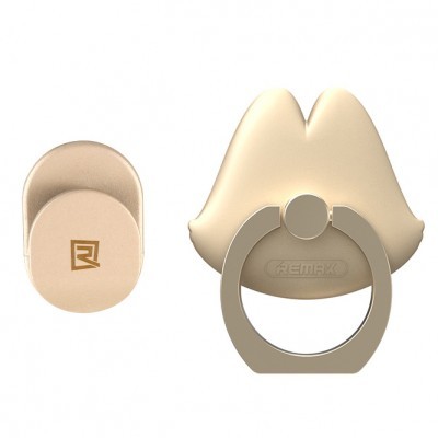 Suporte para telemóvel bege dourado com anel e palavra REMAX