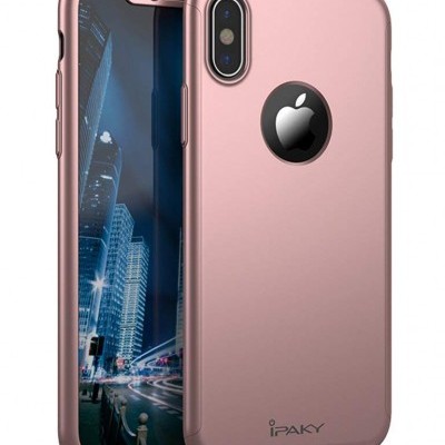 Capa para smartphone rosa metálico IPAKY com abertura circular para logótipo da Apple e recorte para câmara