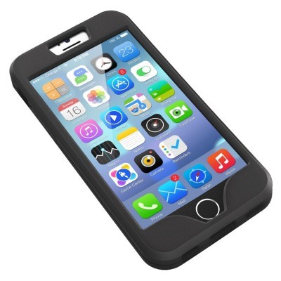 Smartphone com capa protetora preta e ecrã colorido