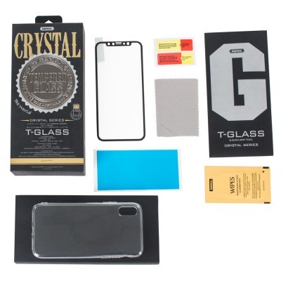 iPhone X/XS Capa Crystal Silicone 100% Clear + Vidro Temperado 3D