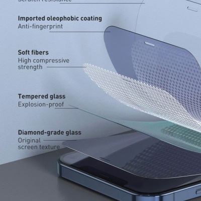 (Pack 2) Películas Protecção em Vidro Temperado Baseus Full-Glass para iPhone 12 Pro Max (Pack 2) Películas Protecção em Vidro Temperado Baseus Full-Glass para iPhone 12 Pro Max