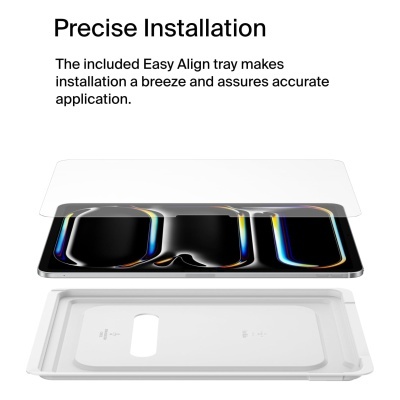 tablet preto com película de vidro transparente e bandeja de instalação branca