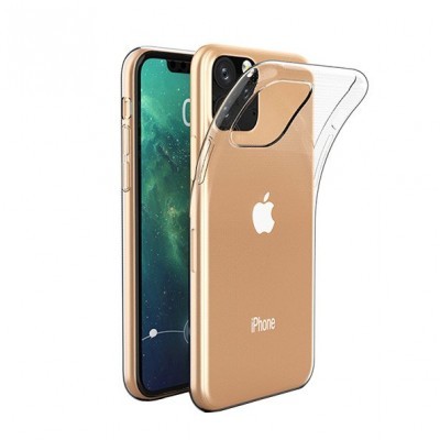 Smartphone iPhone dourado com capa protetora transparente