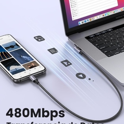 Cabo Nylon UGREEN 90º Angled 60W USB-C (1 m)