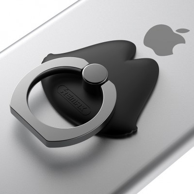 Anel de suporte preto e prata em smartphone prateado Apple