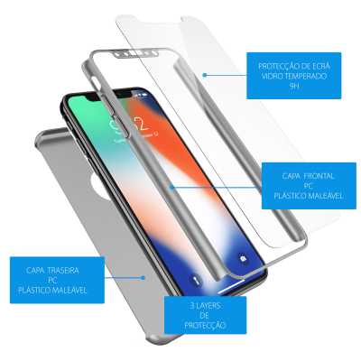 iPhone X/XS Capa Slim 360º + Vidro Temperado
