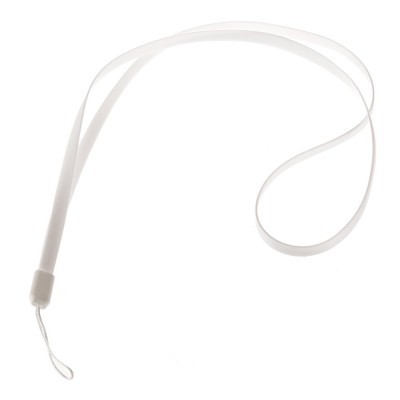 Cordão de fita branco com fixador de plástico