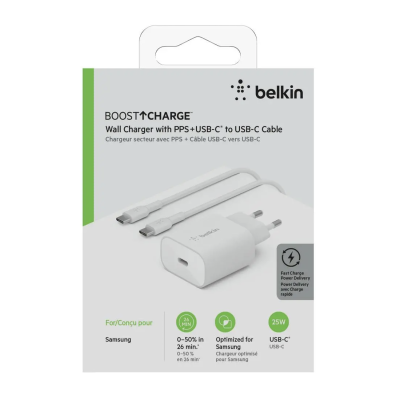 Carregador / Adaptador de corrente Belkin 25W BoostCharge + Cabo USB-C