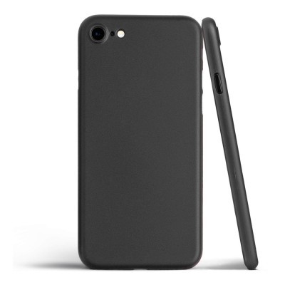 Smartphone preto com superfície fosca visto de trás e de lado