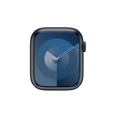 Relógio digital retangular azul com ponteiros brancos e corpo escuro