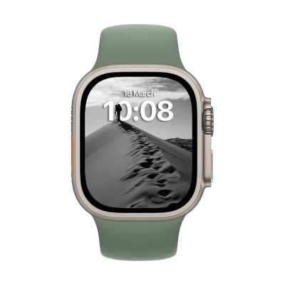 Relógio inteligente com bracelete verde-acinzentada e ecrã digital