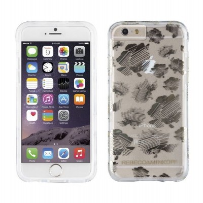 Smartphone com capa transparente e padrão de manchas cinza e preto