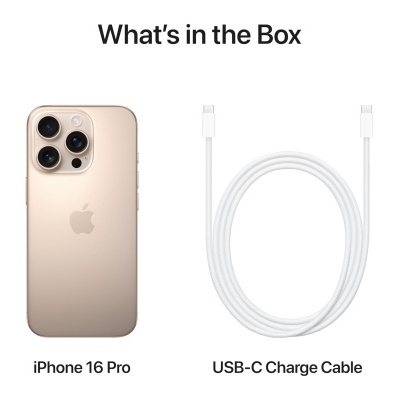 iPhone 16 Pro dourado e cabo USB-C branco