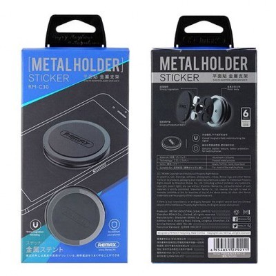 Embalagem de suporte metálico adesivo para telemóvel REMAX RM-C30 azul e preto