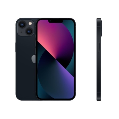 Smartphone preto visto de três ângulos com ecrã colorido e câmaras traseiras