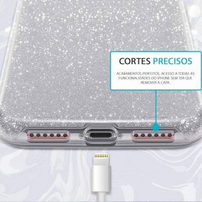 Capa transparente com brilho prateado para smartphone com cortes precisos