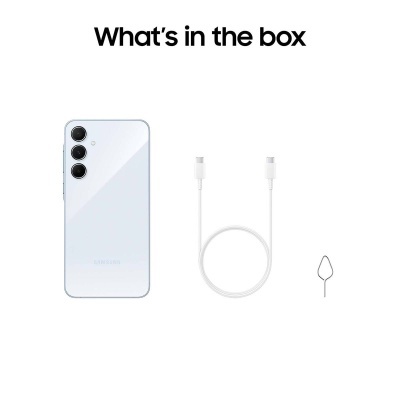 Conteúdo da caixa com smartphone, cabo e ferramenta para cartão SIM