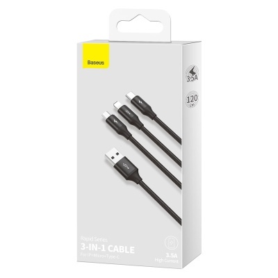 Cabo 3-em-1 Nylon Baseus Rapid - Lightning / USB-C / Micro-USB para USB