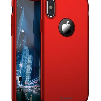 Capa vermelha para smartphone com logotipo Apple visível