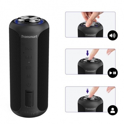 Coluna portátil preta Tronsmart com controlo tátil no topo