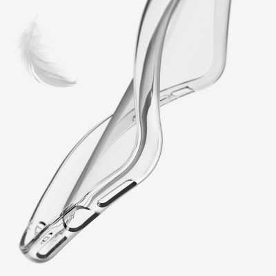 Capa transparente para telemóvel com pena branca ao lado