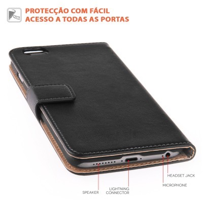 iPhone 6/6S Plus Capa Carteira Flip em Pele Genuína