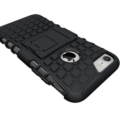 Capa protetora preta para smartphone com suporte e textura quadrada